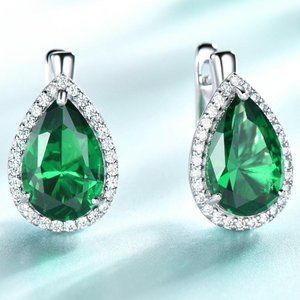 PEAR EMERALD GREEN CUBIC ZIRCONIA EARRINGS
